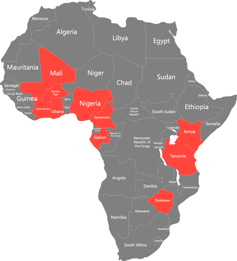 Africa map - artefacts from highlighted countries